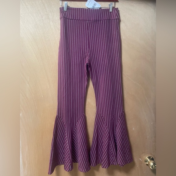 NWT Free People Burgundy Pinstriped Flares - Picture 6 of 15